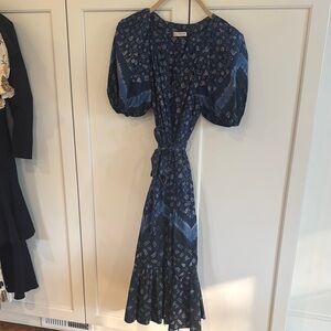 Ulla Johnson Blue Ruffled Wrap Midi Dress